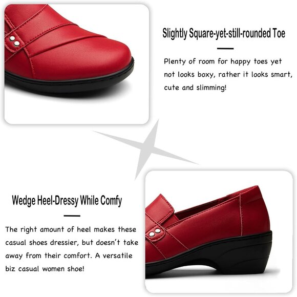 Kordal Women's Red Slip-Ons Lightweight Leather Stylish Casual Loafers Shoes - Picture 4 of 9